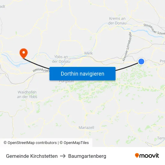 Gemeinde Kirchstetten to Baumgartenberg map