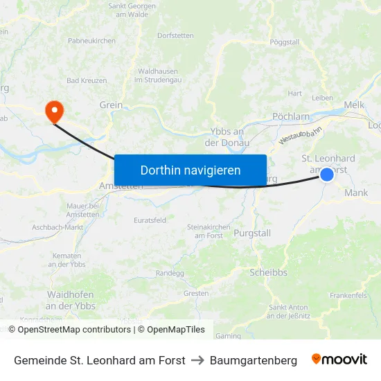 Gemeinde St. Leonhard am Forst to Baumgartenberg map