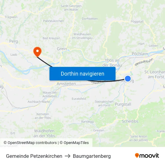 Gemeinde Petzenkirchen to Baumgartenberg map
