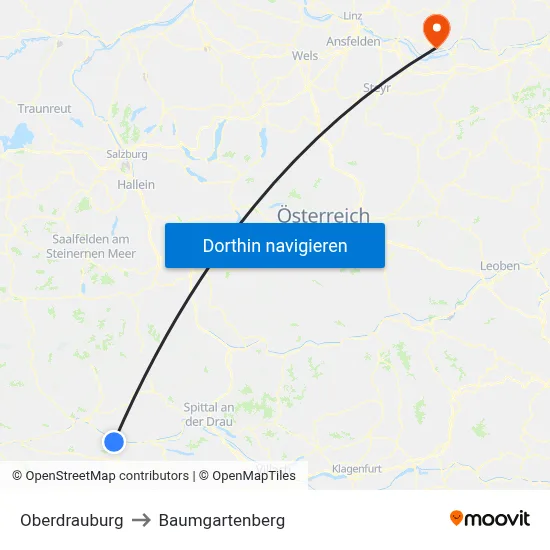 Oberdrauburg to Baumgartenberg map