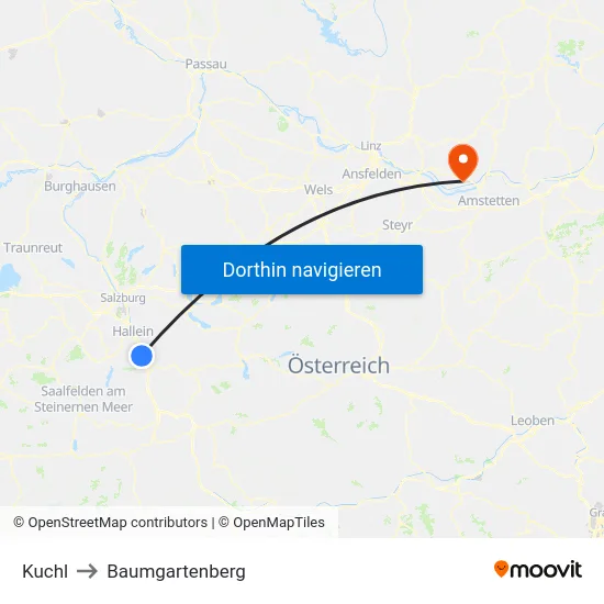 Kuchl to Baumgartenberg map