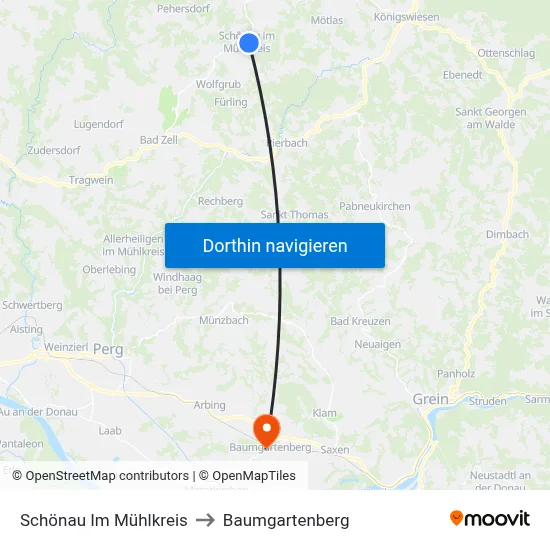 Schönau Im Mühlkreis to Baumgartenberg map