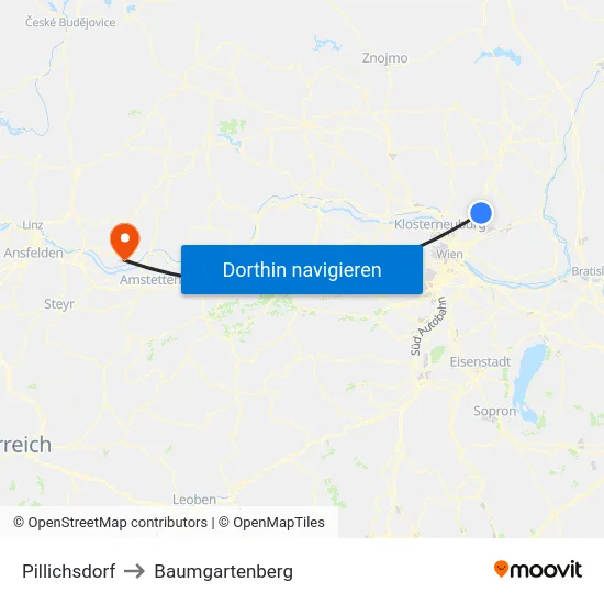 Pillichsdorf to Baumgartenberg map