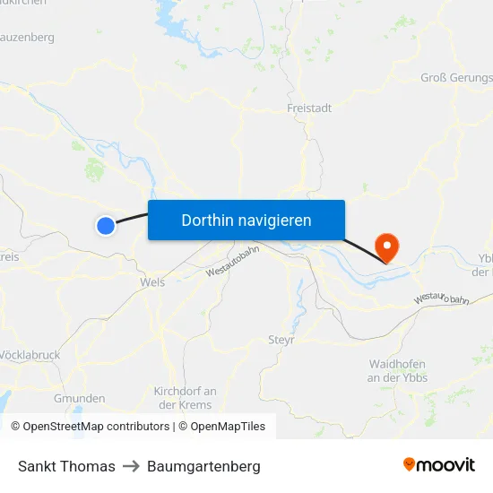 Sankt Thomas to Baumgartenberg map