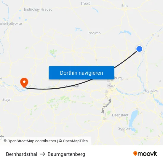Bernhardsthal to Baumgartenberg map