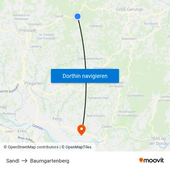Sandl to Baumgartenberg map