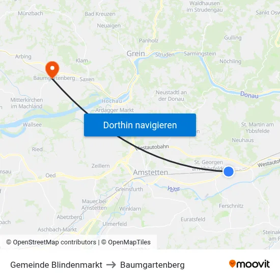 Gemeinde Blindenmarkt to Baumgartenberg map