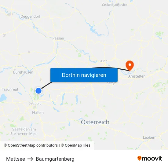 Mattsee to Baumgartenberg map