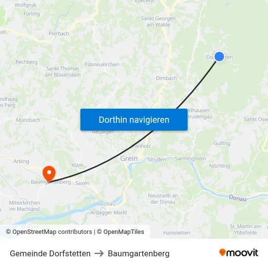 Gemeinde Dorfstetten to Baumgartenberg map