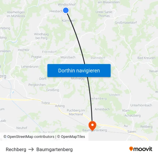 Rechberg to Baumgartenberg map