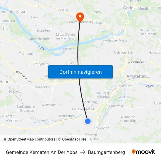 Gemeinde Kematen An Der Ybbs to Baumgartenberg map