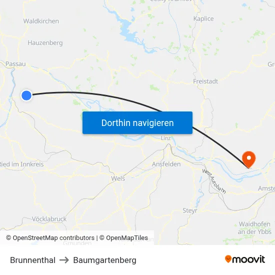 Brunnenthal to Baumgartenberg map
