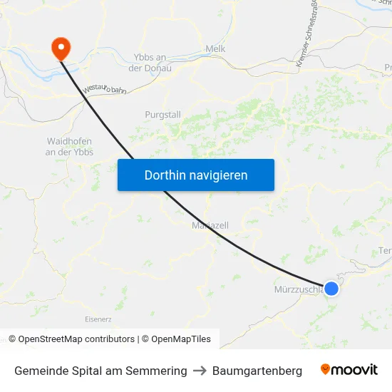 Gemeinde Spital am Semmering to Baumgartenberg map