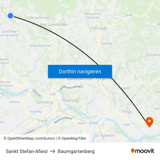 Sankt Stefan-Afiesl to Baumgartenberg map