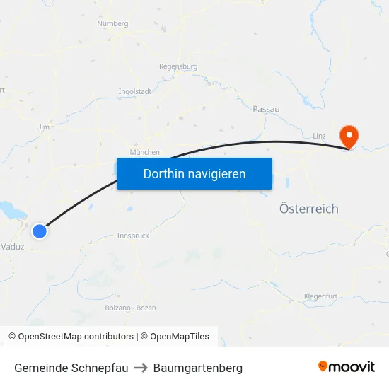 Gemeinde Schnepfau to Baumgartenberg map