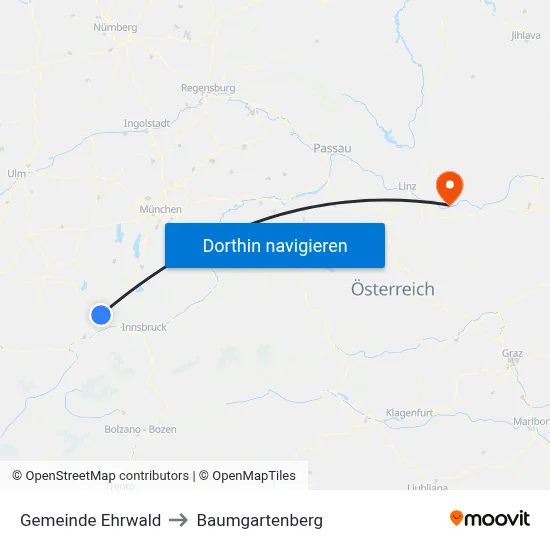 Gemeinde Ehrwald to Baumgartenberg map