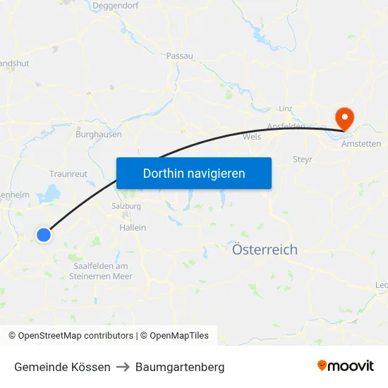 Gemeinde Kössen to Baumgartenberg map