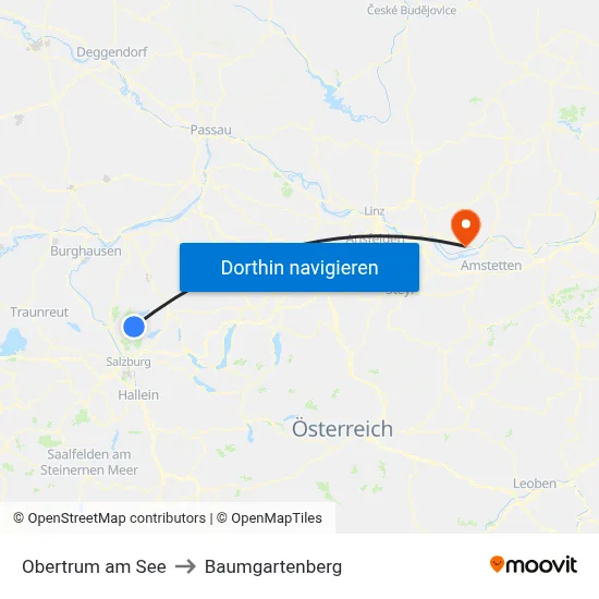 Obertrum am See to Baumgartenberg map