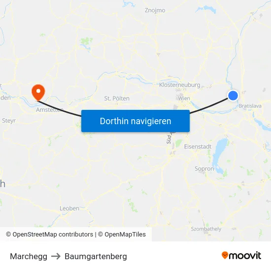 Marchegg to Baumgartenberg map