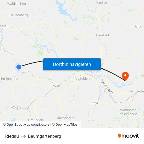Riedau to Baumgartenberg map