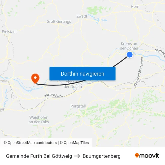 Gemeinde Furth Bei Göttweig to Baumgartenberg map