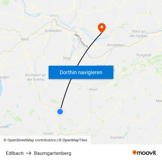 Edlbach to Baumgartenberg map