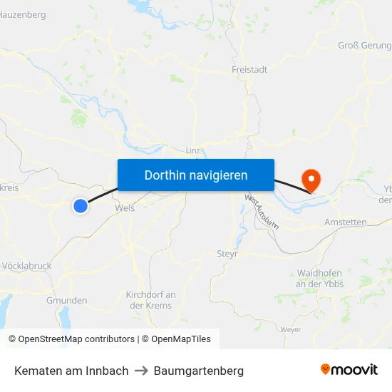 Kematen am Innbach to Baumgartenberg map