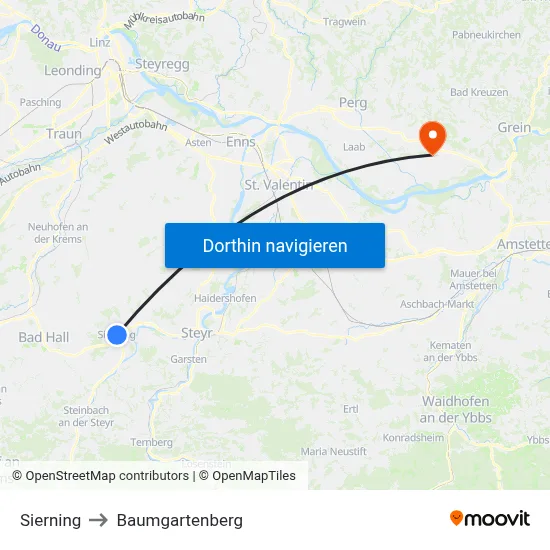 Sierning to Baumgartenberg map