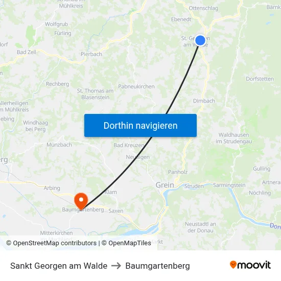 Sankt Georgen am Walde to Baumgartenberg map