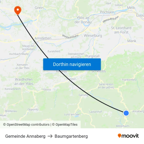 Gemeinde Annaberg to Baumgartenberg map