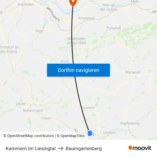 Kammern Im Liesingtal to Baumgartenberg map