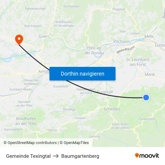 Gemeinde Texingtal to Baumgartenberg map