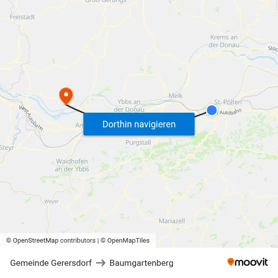Gemeinde Gerersdorf to Baumgartenberg map