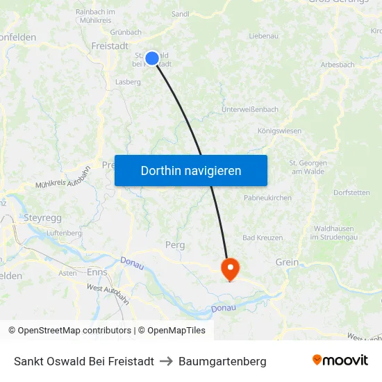 Sankt Oswald Bei Freistadt to Baumgartenberg map