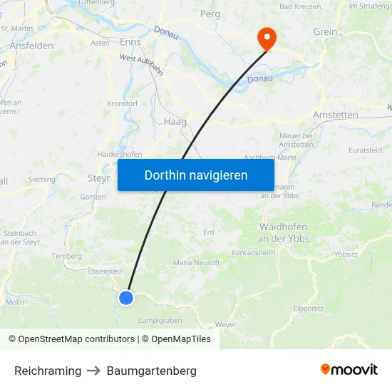 Reichraming to Baumgartenberg map