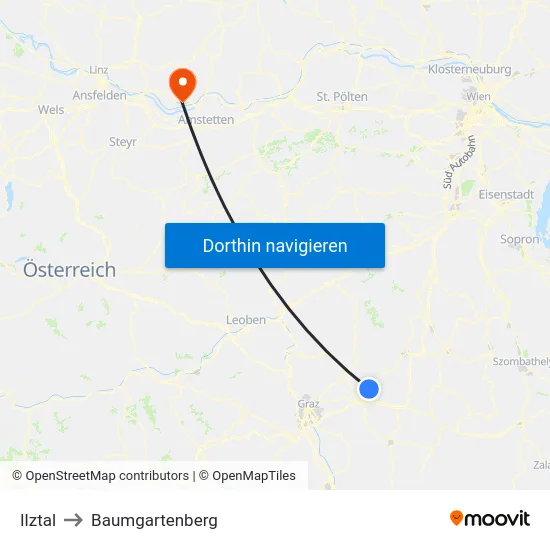 Ilztal to Baumgartenberg map