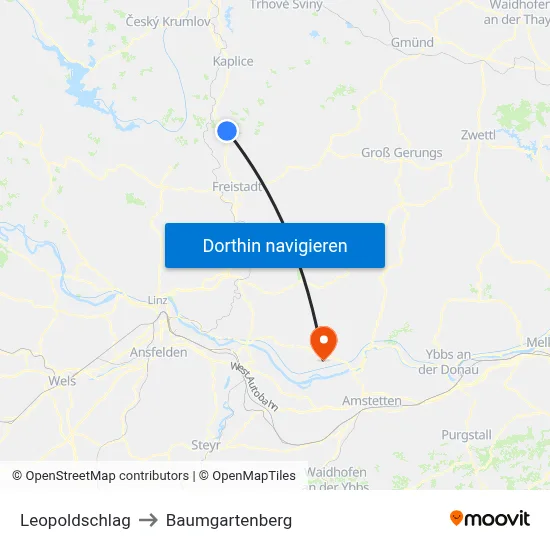 Leopoldschlag to Baumgartenberg map