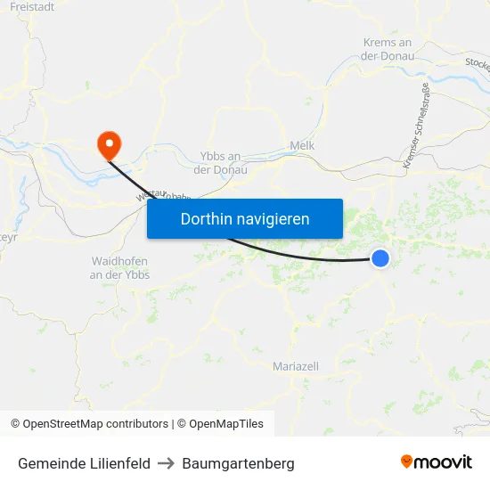 Gemeinde Lilienfeld to Baumgartenberg map