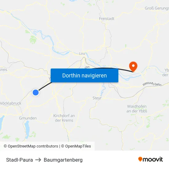 Stadl-Paura to Baumgartenberg map
