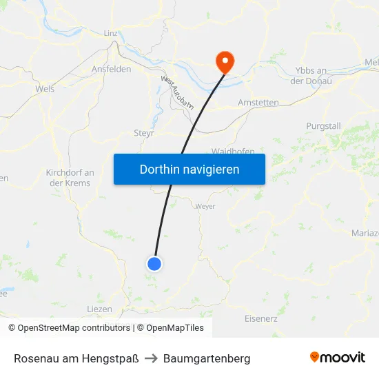 Rosenau am Hengstpaß to Baumgartenberg map