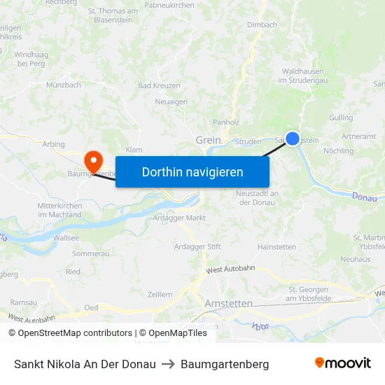 Sankt Nikola An Der Donau to Baumgartenberg map
