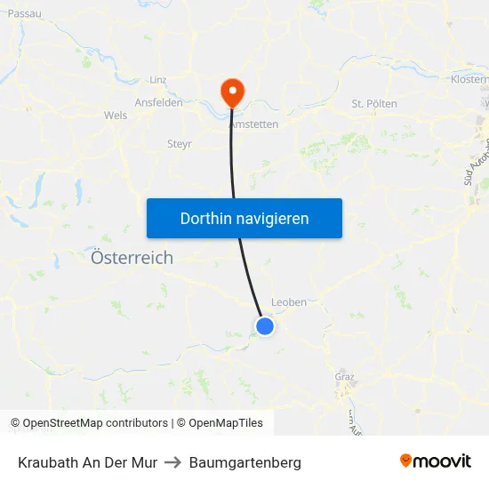 Kraubath An Der Mur to Baumgartenberg map