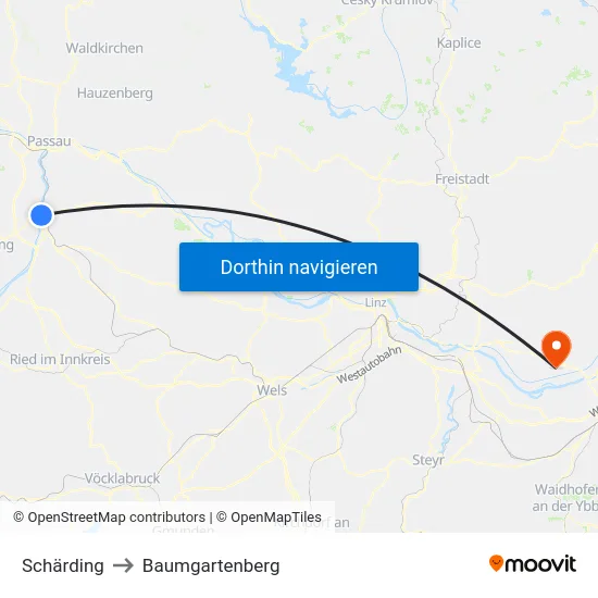 Schärding to Baumgartenberg map
