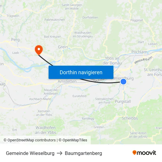 Gemeinde Wieselburg to Baumgartenberg map