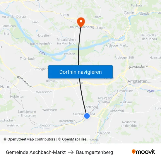 Gemeinde Aschbach-Markt to Baumgartenberg map