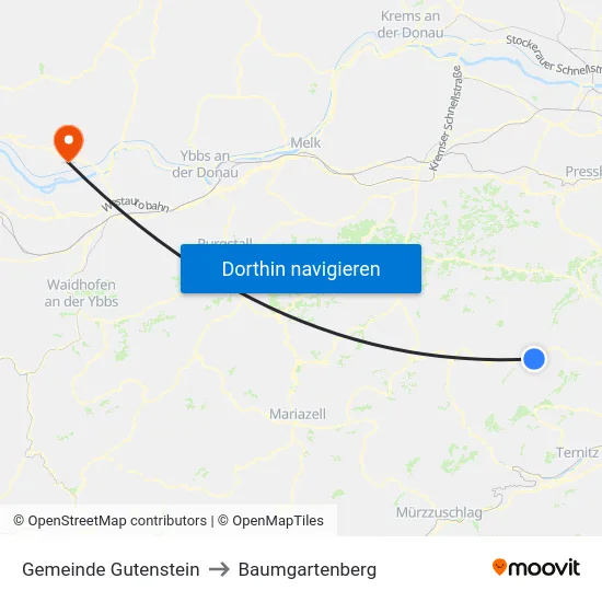 Gemeinde Gutenstein to Baumgartenberg map