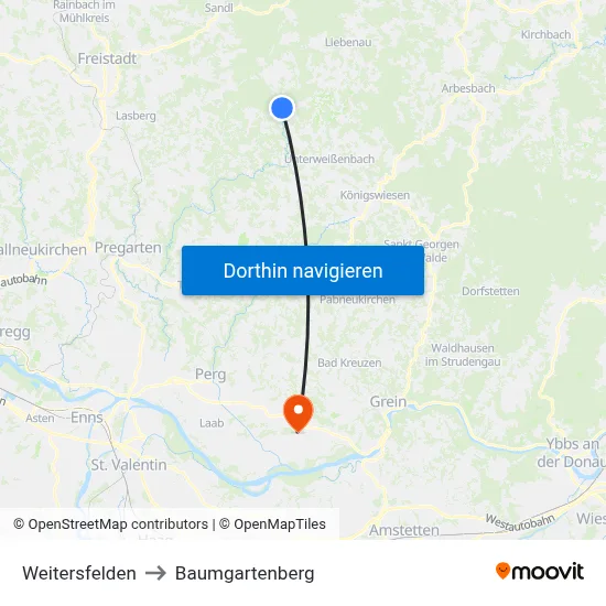 Weitersfelden to Baumgartenberg map
