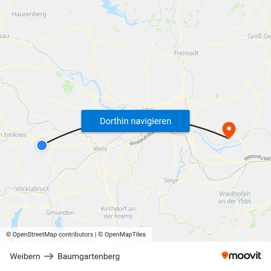 Weibern to Baumgartenberg map