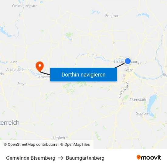 Gemeinde Bisamberg to Baumgartenberg map