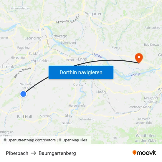 Piberbach to Baumgartenberg map